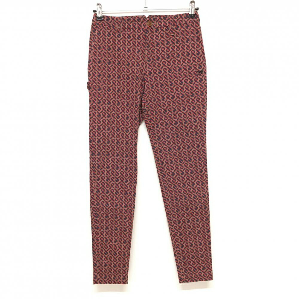【超美品】マスターバニー パンツ ブラウン×レッド×ダークグレー 総柄 ストレッチ レディース 00(XS) ゴルフウェア MASTER BUNNY EDITION