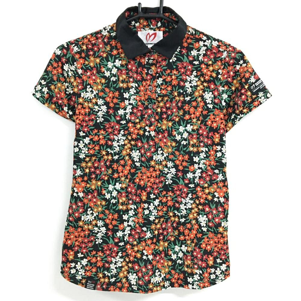 【超美品】マスターバニー 半袖ポロシャツ 黒×レッド×白 小花柄 LIBERTY レディース 0(S) ゴルフウェア MASTER BUNNY EDITION