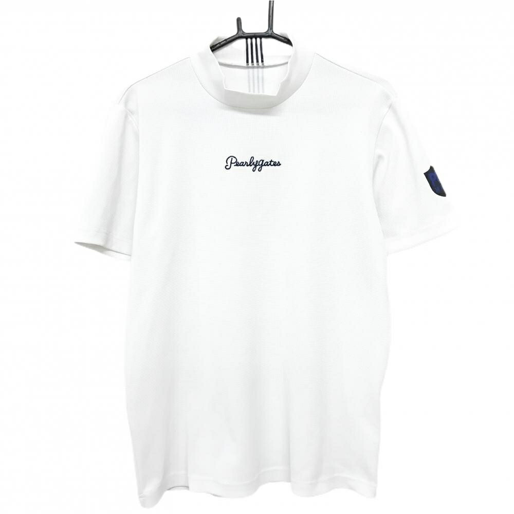 パーリーゲイツ 半袖ハイネックシャツ 白 フロントロゴネイビー メンズ 5(L) ゴルフウェア PEARLY GATES