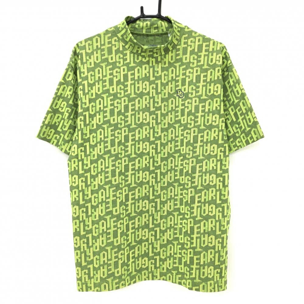 【超美品】パーリーゲイツ 半袖ハイネックシャツ グレー系×グリーンイエロー系 メンズ 5(L) ゴルフウェア 2024年モデル PEARLY GATES