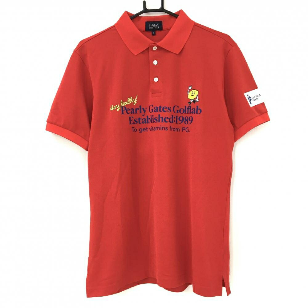 【超美品】パーリーゲイツ 半袖ポロシャツ レッド&times;ネイビー ロゴプリント メンズ 6(XL) ゴルフウェア 2025年モデル PEARLY GATES｜レオナード　店