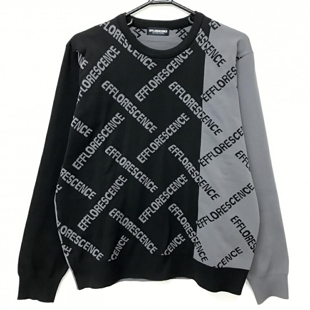 【超美品】エフロレッセンス セーター 黒&times;グレー 身頃ロゴ総柄 ニット メンズ L ゴルフウェア EFFLORESCENCE｜レオナード　店
