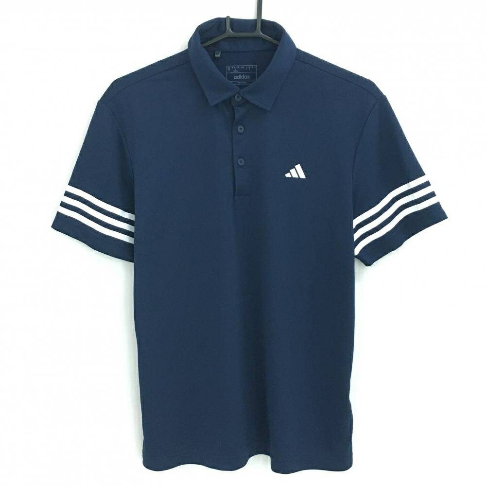 【超美品】アディダス 半袖ポロシャツ ネイビー×白 袖3ライン メンズ L ゴルフウェア 2024年モデル adidas