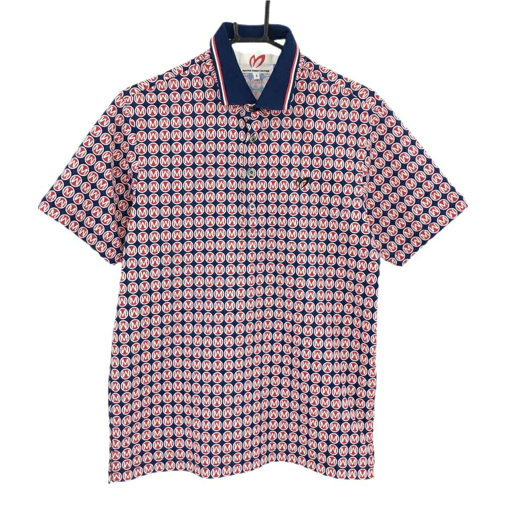 【超美品】マスターバニー 半袖ポロシャツ ネイビー×レッド 総柄 総柄 メンズ 4(M) ゴルフウェア 2025年モデル MASTER BUNNY EDITION