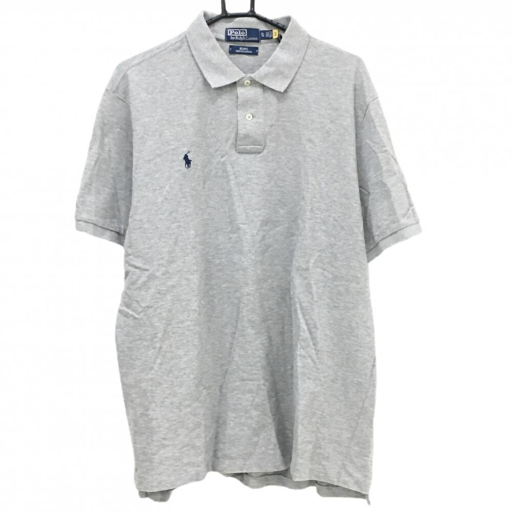 【美品】ポロラルフローレン&times;ビームス 半袖ポロシャツ グレー&times;ネイビーコットン100％ メンズ XL ゴルフウェア 大きいサイズ Ralph Lauren｜レオナード　店