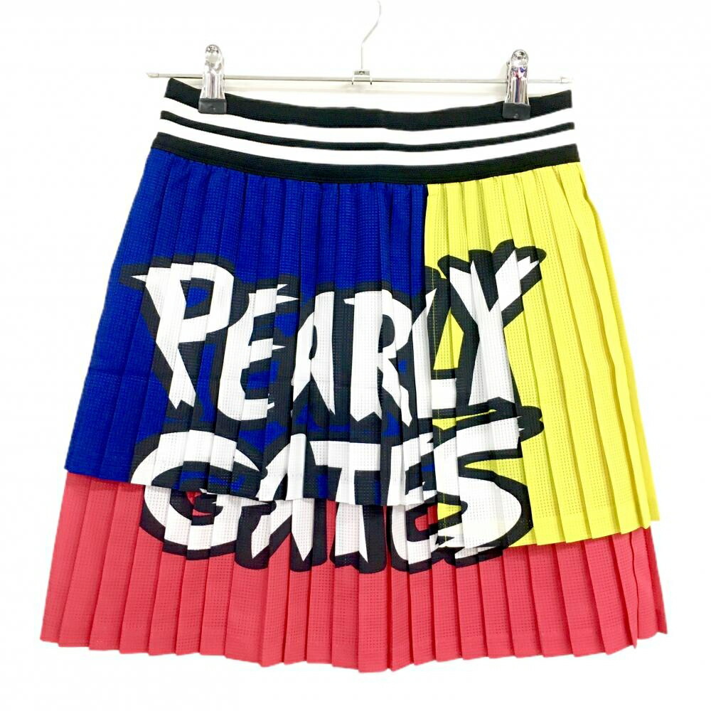 【新品】パーリーゲイツ スカート ネイビー×イエロー×レッド プリーツ メッシュ生地 レディース 0(S) ゴルフウェア PEARLY GATES|レオナード 店
