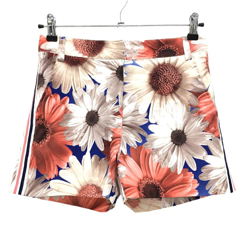 【超美品】アルチビオ ショートパンツ ブルー×ベージュ 花柄 サイドライン ストレッチ レディース 36(S) ゴルフウェア archivio