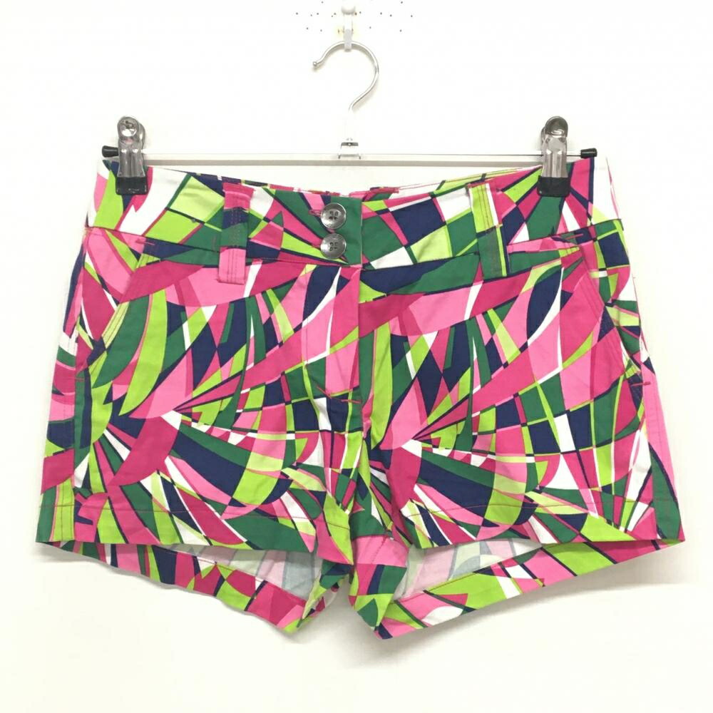 【超美品】ラウドマウス ショートパンツ ピンク×グリーン 総柄 レディース 4(XL) ゴルフウェア LOUDMOUTH