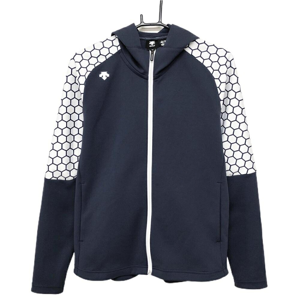 【美品】デサントゴルフ ジップパーカー ネイビー×白 袖一部ヘキサゴン 中田英寿 レディース M ゴルフウェア DESCENTE