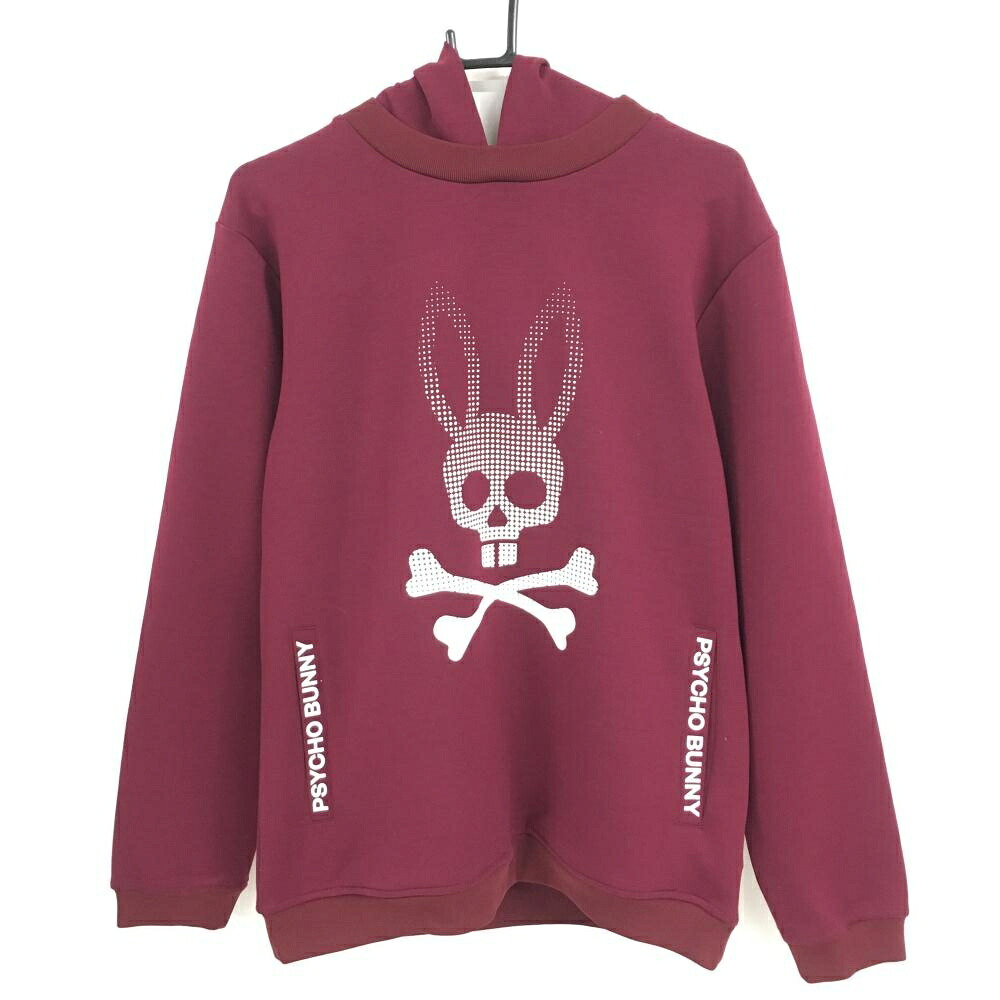 【超美品】サイコバニー パーカー ボルドー×白 ロゴプリント メンズ ゴルフウェア Psycho Bunny