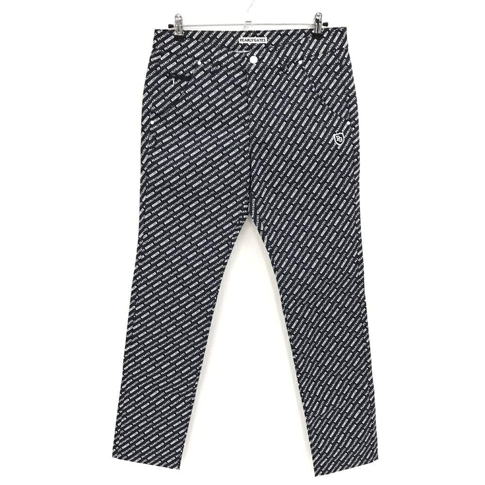【超美品】パーリーゲイツ パンツ ネイビー×白 英字ロゴ総柄 メンズ 5(L) ゴルフウェア PEARLY GATES
