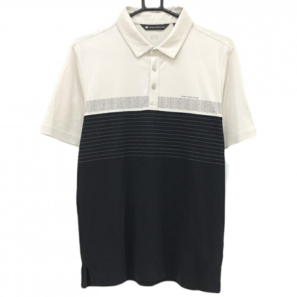 【超美品】トラヴィスマシュー 半袖ポロシャツ 黒×ベージュ 胸ライン バイカラー メンズ L ゴルフウェア TravisMathew
