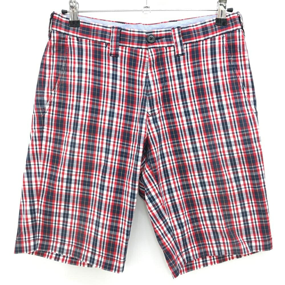【美品】トミーヒルフィガーゴルフ ハーフパンツ レッド×ネイビー×白 チェック メンズ 31 ゴルフウェア Tommy Hilfiger Golf