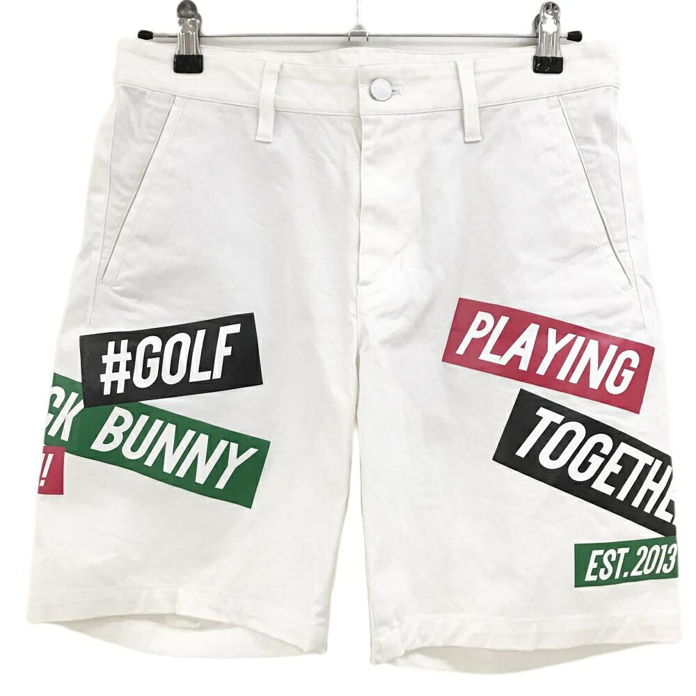 【美品】ジャックバニー ハーフパンツ 白×ピンク×グリーン ロゴ コットン混 メンズ 4(M) ゴルフウェア Jack Bunny
