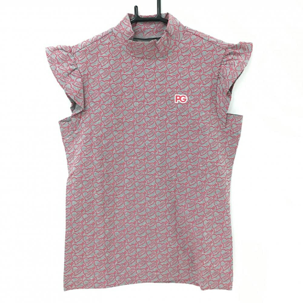 【新品】パーリーゲイツ ノースリーブポロシャツ グレー&times;ピンク ハートロゴ総柄 レディース 00(XS) ゴルフウェア PEARLY GATES｜レオナード　店