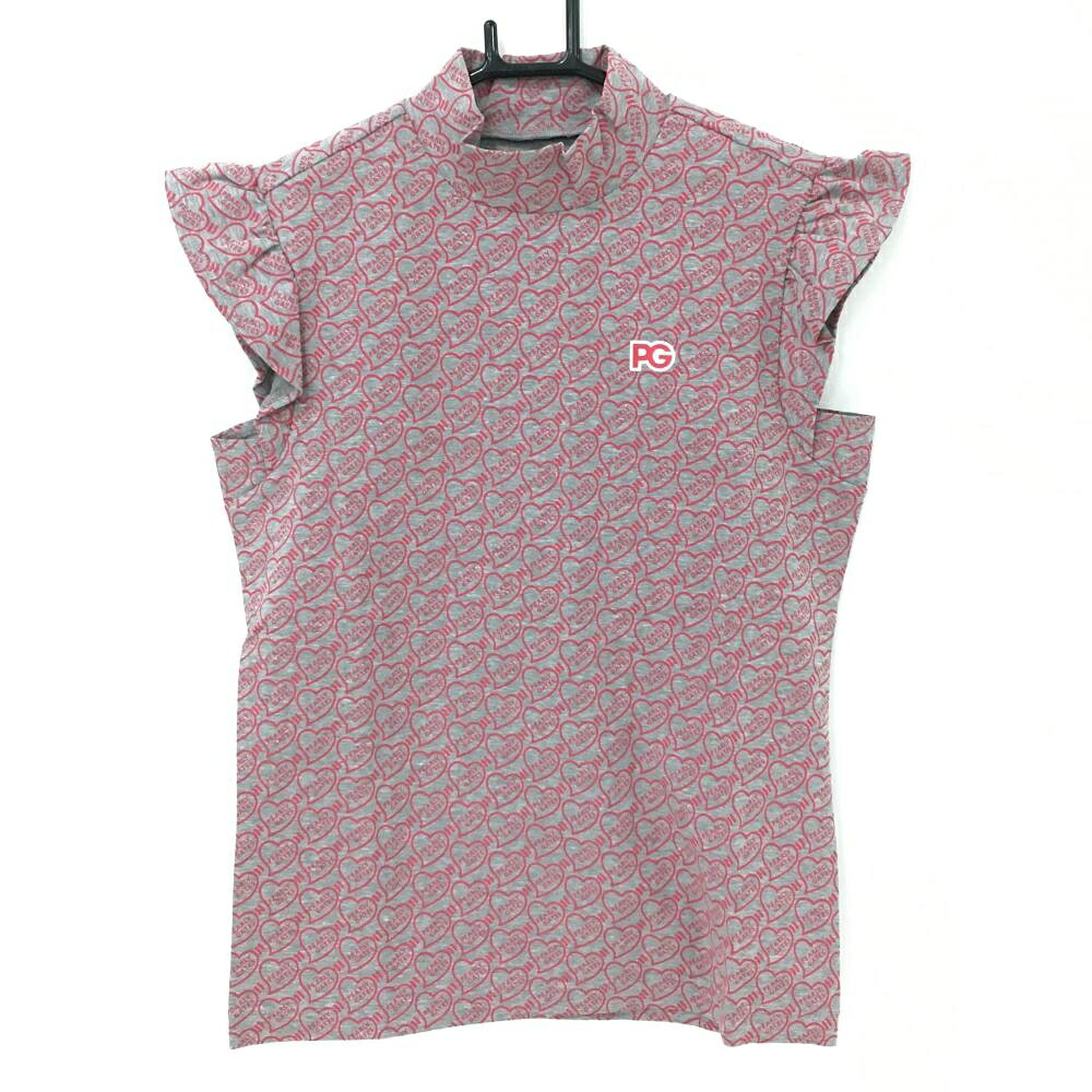 【新品】パーリーゲイツ ノースリーブポロシャツ グレー×ピンク ハートロゴ総柄 レディース 00(XS) ゴルフウェア PEARLY GATES|レオナード 店