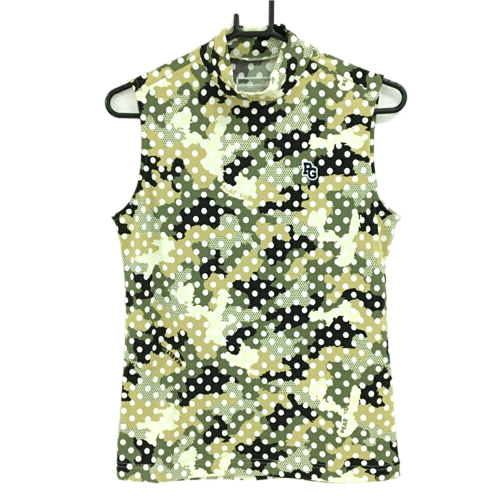 【新品】パーリーゲイツ ノースリーブポロシャツ カーキ×ベージュ×白 迷彩柄 カモフラ レディース 1(M) ゴルフウェア PEARLY GATES