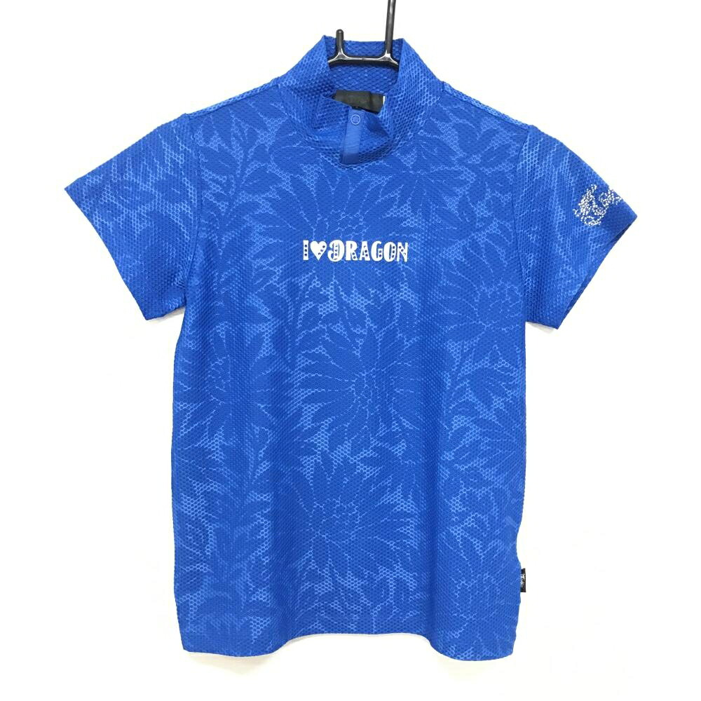 【超美品】ダンスウィズドラゴン 半袖ハイネックシャツ ブルー 花柄地模様 レディース 2(M) ゴルフウェア Dance With Dragon