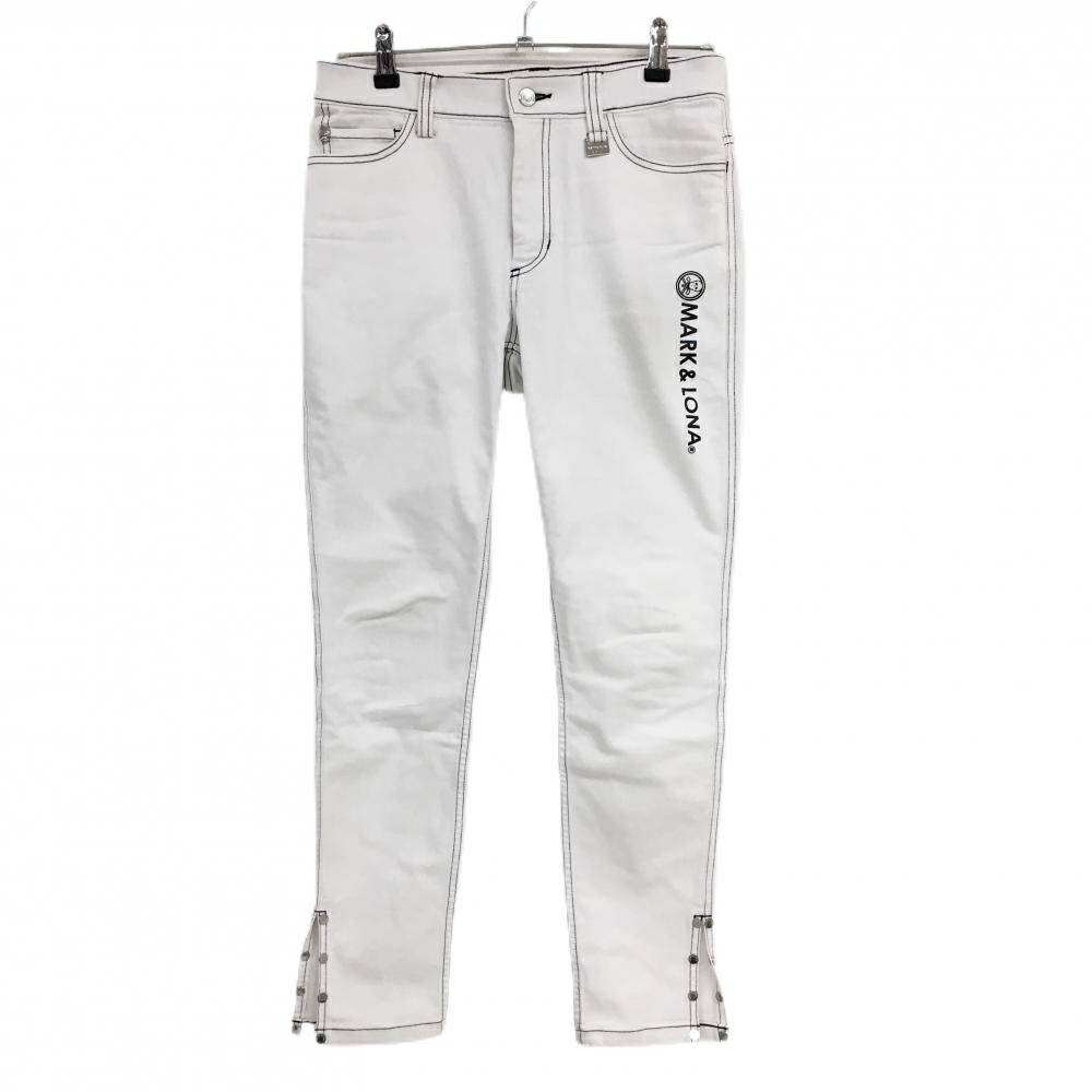 マークアンドロナ パンツ 白×黒 ストレッチ ステッチ黒 スカル レディース 38(M) ゴルフウェア MARK＆LONA