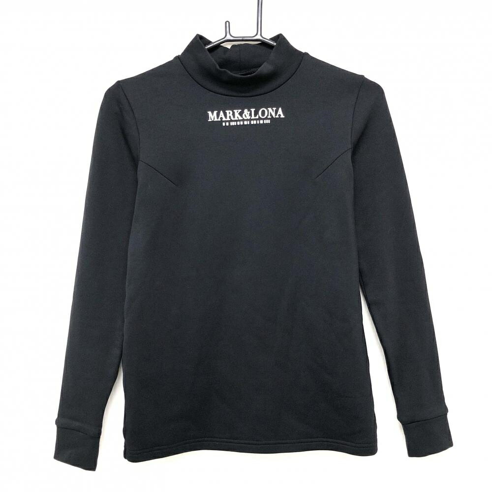 【超美品】マークアンドロナ 長袖ハイネックシャツ 黒 裏微起毛 ロゴ白 レディース 38(M) ゴルフウェア MARK＆LONA