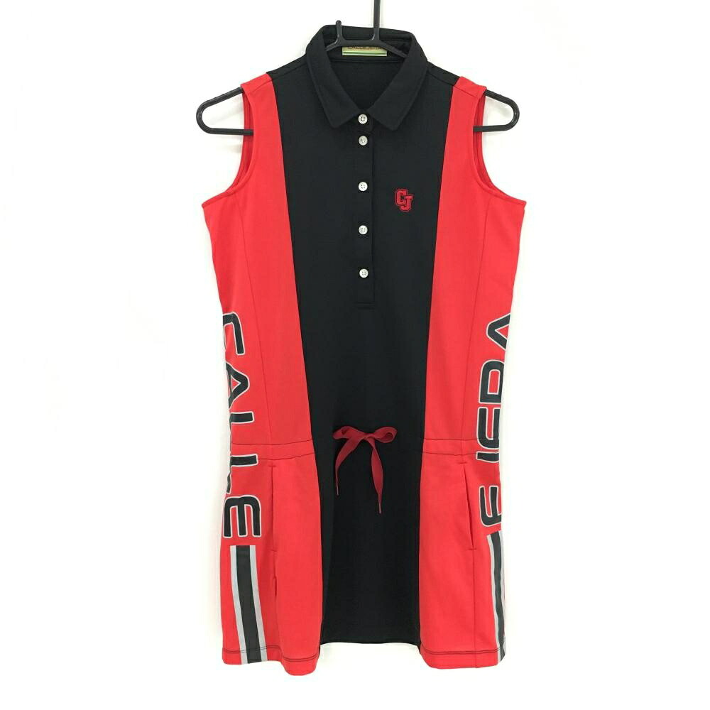 【超美品】カジェヘラ ノースリーブポロワンピース 黒×レッド バイカラー ティー装着可 レディース 1(M) ゴルフウェア CALLEJERA