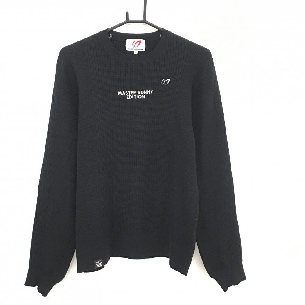 【美品】マスターバニー セーター 黒 胸ロゴ刺しゅう ニット メンズ 5(L) ゴルフウェア MASTER BUNNY EDITION