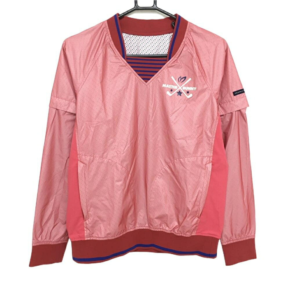 【超美品】マスターバニー 2WAYスニード レッド系 袖着脱可 内側ロゴ総柄 レディース 1(M) ゴルフウェア MASTER BUNNY EDITION｜レオナード　店