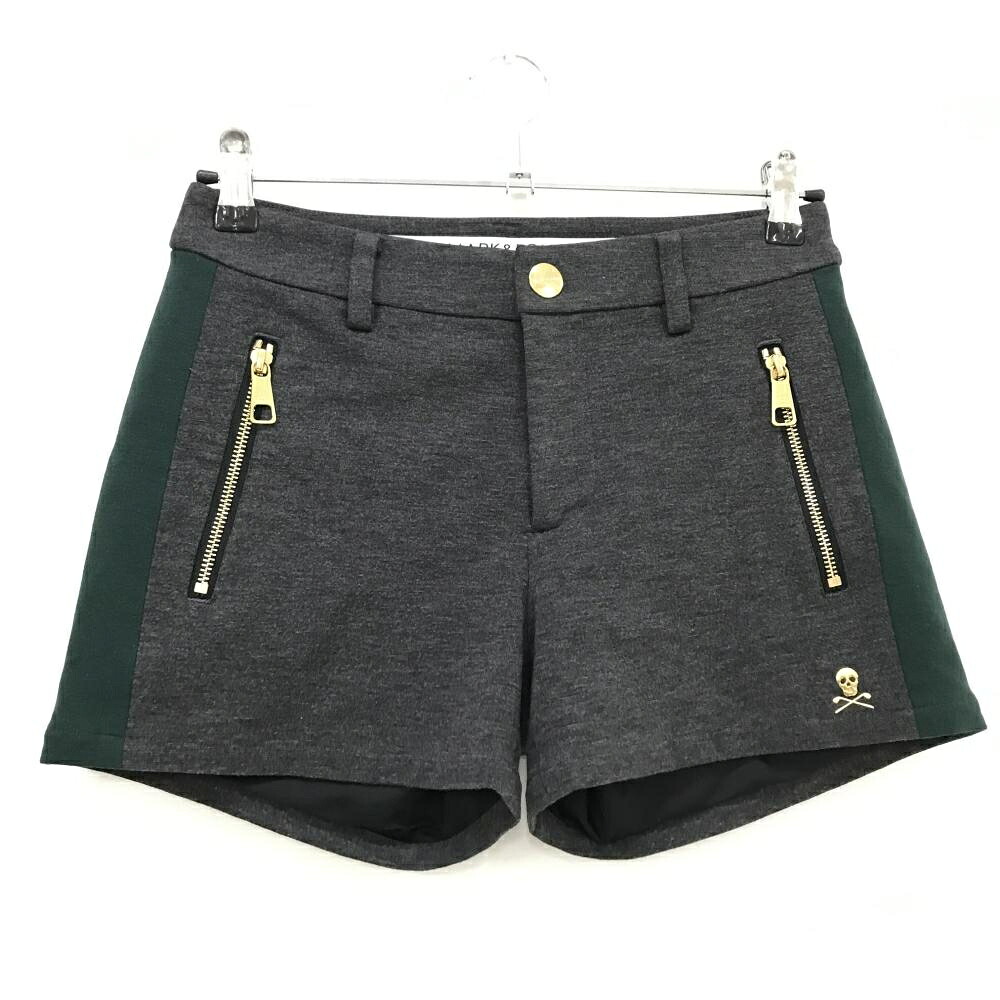 【美品】マークアンドロナ ショートパンツ 杢グレー&times;グリーン サイドライン 裏地付 ストレッチ レディース M ゴルフウェア MARK＆LONA｜レオナード　店