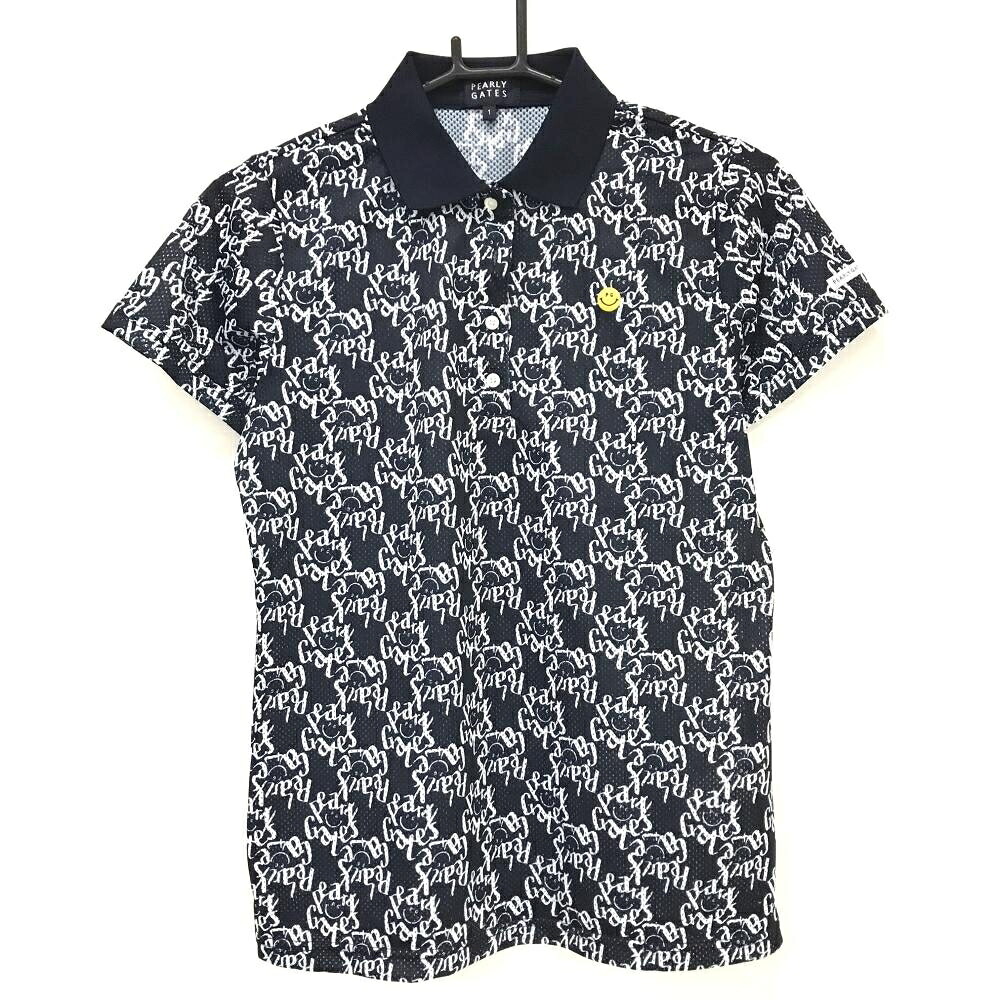 【超美品】パーリーゲイツ 半袖ポロシャツ ダークネイビー&times;白 ロゴ総柄 レディース 1(M) ゴルフウェア 2025年モデル PEARLY GATES｜レオナード　店