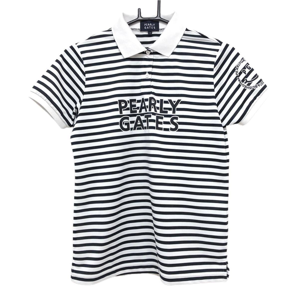 【超美品】パーリーゲイツ 半袖ポロシャツ 白×ダークネイビー ボーダー レディース 1(M) ゴルフウェア 2025年モデル PEARLY GATES|レオナード 店