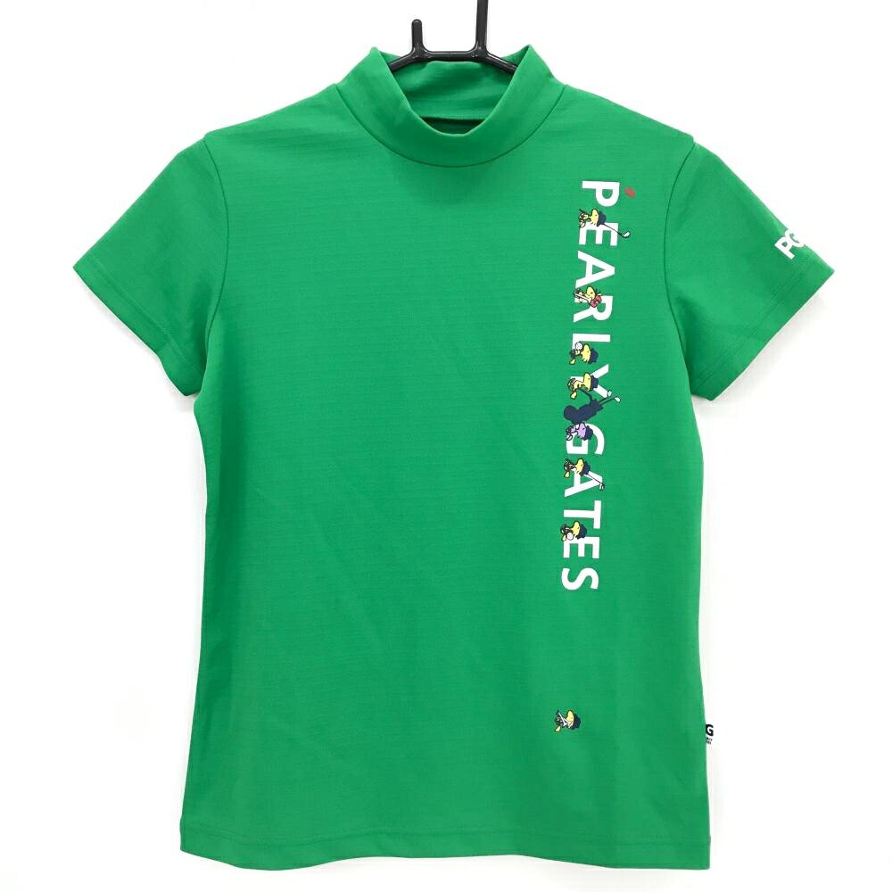 【美品】パーリーゲイツ×PEANUTS 半袖ハイネックシャツ グリーン×白 レディース 0(S) ゴルフウェア 2024年モデル PEARLY GATES|レオナード 店