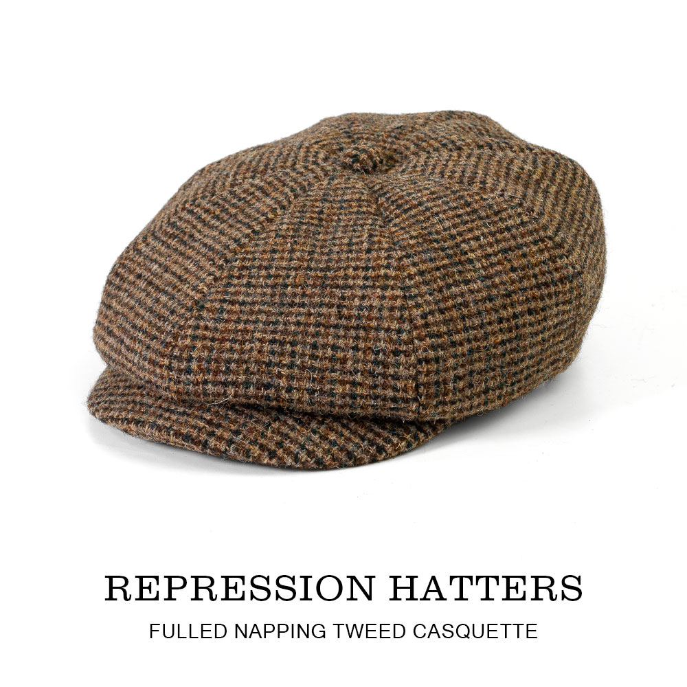 キャスケット ハンチング メンズ 日本製 秋 冬 春 REPRESSION HATTERS リプレッションハッターズ 縮絨 ナッピング ウール ツイード 8パネル ミディアムクラウン 帽子 大きいサイズ 小さいサイズ サイズ調節可能 M L LL 定番 大人 きれいめ カジュアル