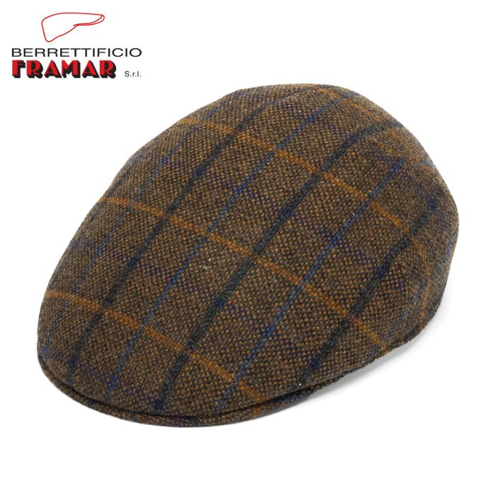 ハンチング メンズ 秋冬 帽子 ウール チェック ツイード ブランド FRAMAR フラマー イタリア製 ハンチングキャップ ブラウン 茶 紳士帽 大人 鳥打帽 秋 冬 春 大きいサイズ 小さいサイズ シンプル 無地 ギフト 送料無料