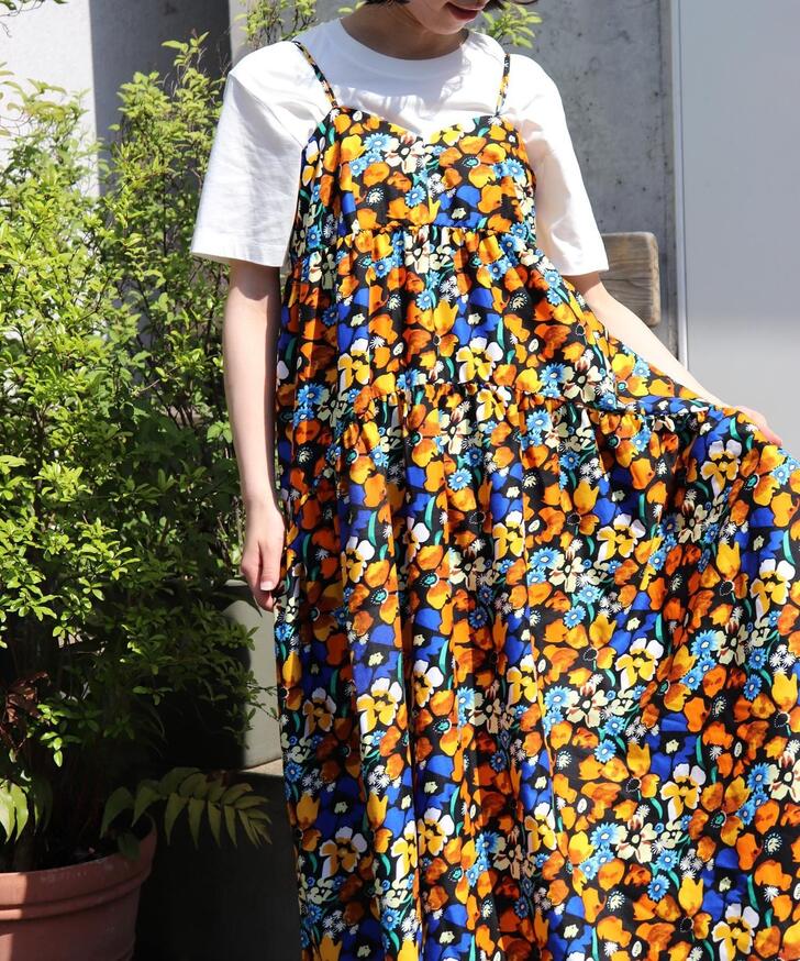 Africa tiered cami dress キャミワンピ キャミワンピース ワンピ ワンピース アフリカ布 アフリカンファブリック|moyan ecri 店