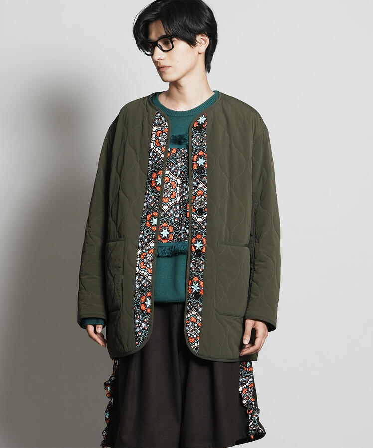 REVERSIBLE QUILT BLOUSON リバーシブル キルト ブルゾン モヤンエクリ moyan ecri ユニセックス アウター 総柄 アフリカ ナイジェリア 寄付 花 ビッグシルエット ポケット付き