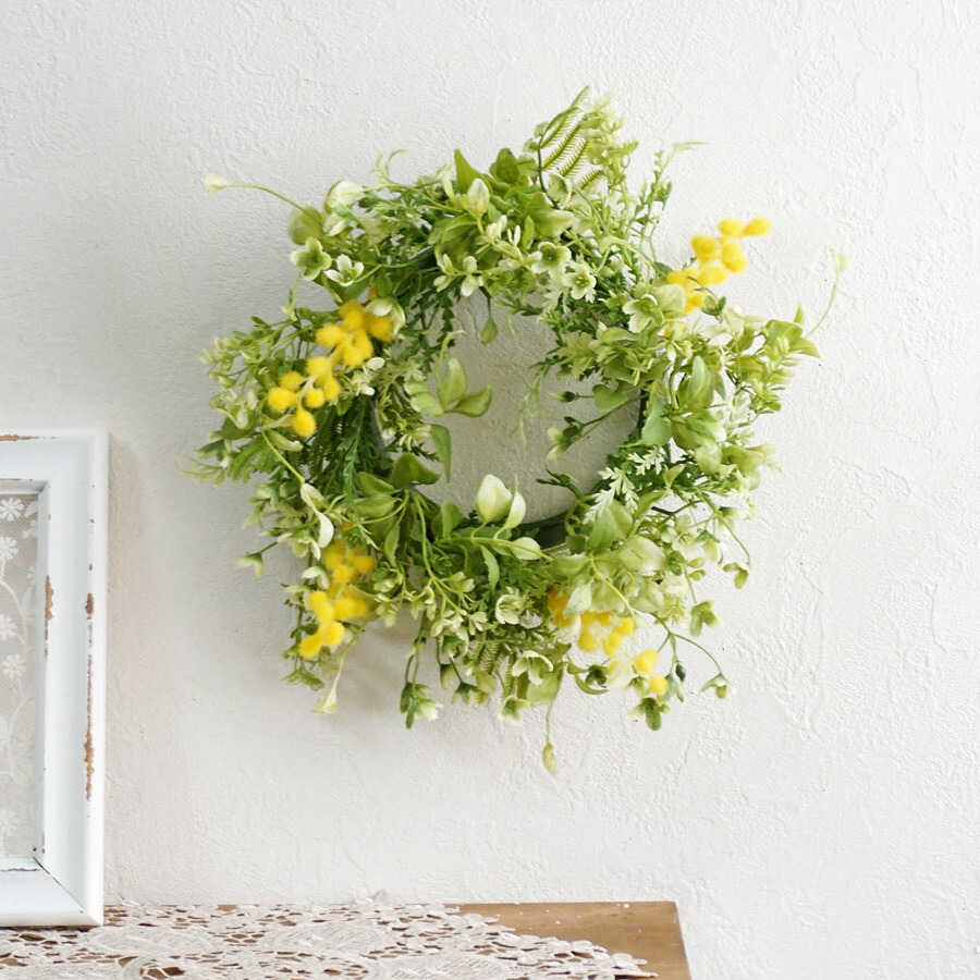 楽天市場】ミモザ リース 玄関飾り 春 リースミモザとオリーブの完成品