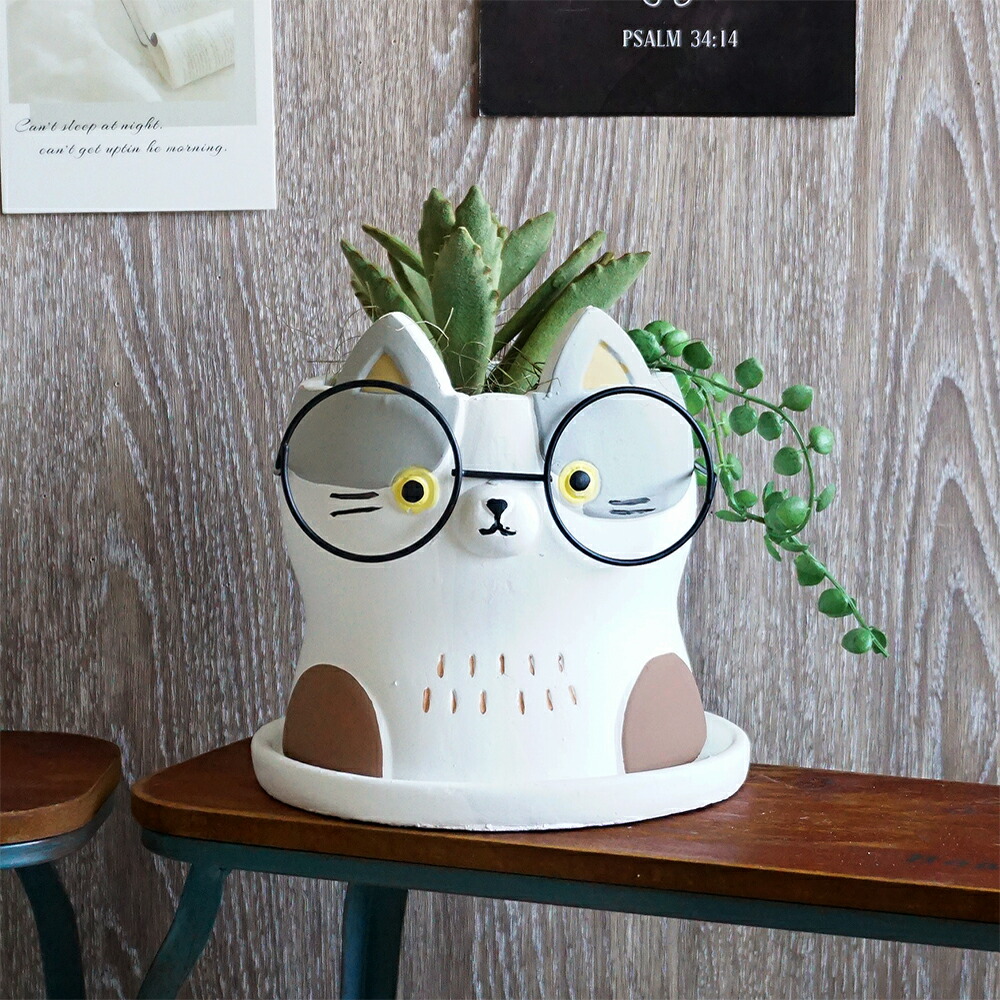 フ*ズ様 猫型陶器特大プランター 楽天市場】植木鉢 プランター ポット＆ソーサー 親子猫おさんぽ