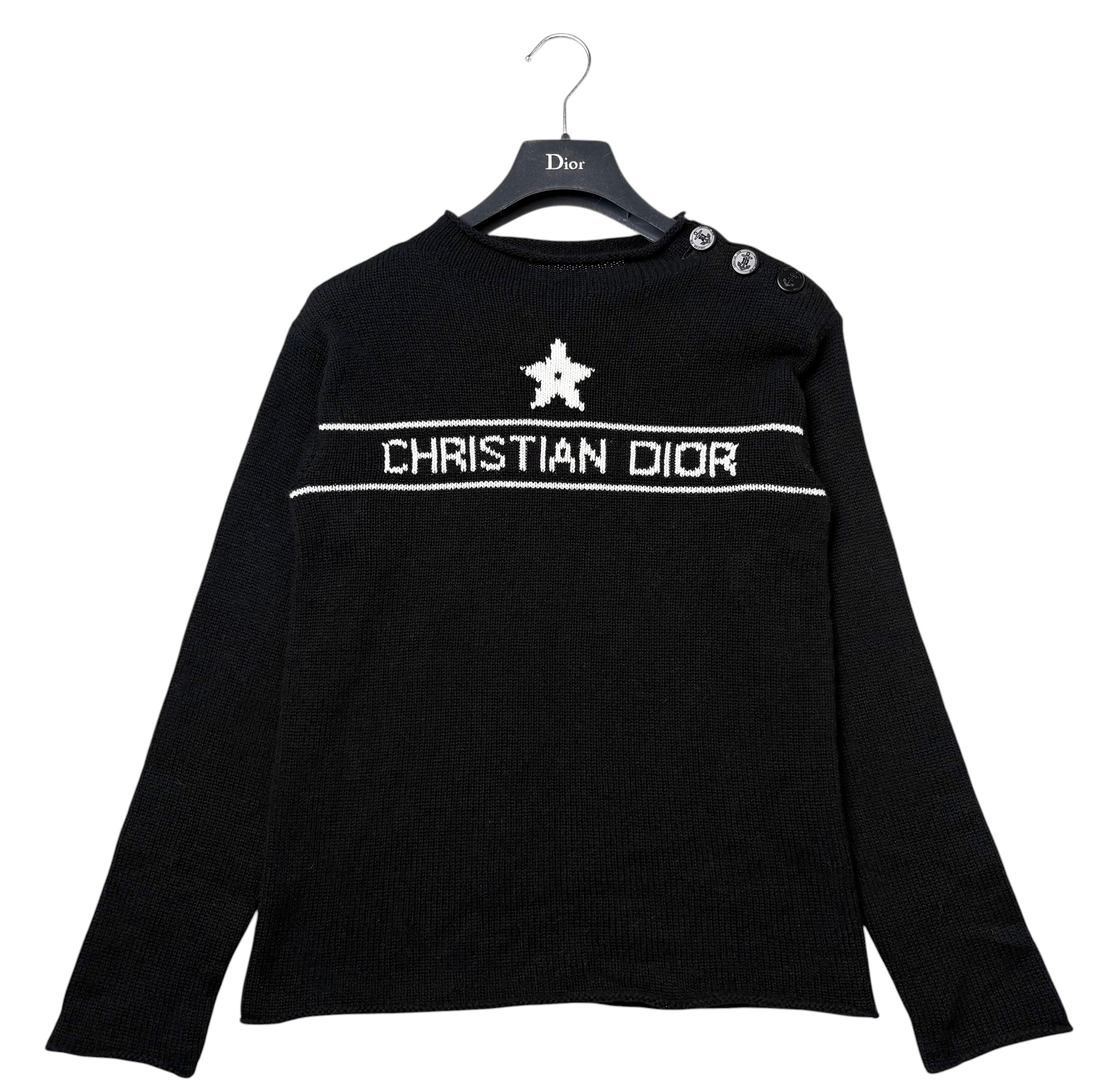 クリスチャンディオール 【中古】Christian Dior 2022 カシミヤ100% ロゴニット セーター ロゴ刻印ボタン 薄手 長袖 プチハイネック ブラック|Relu Brand