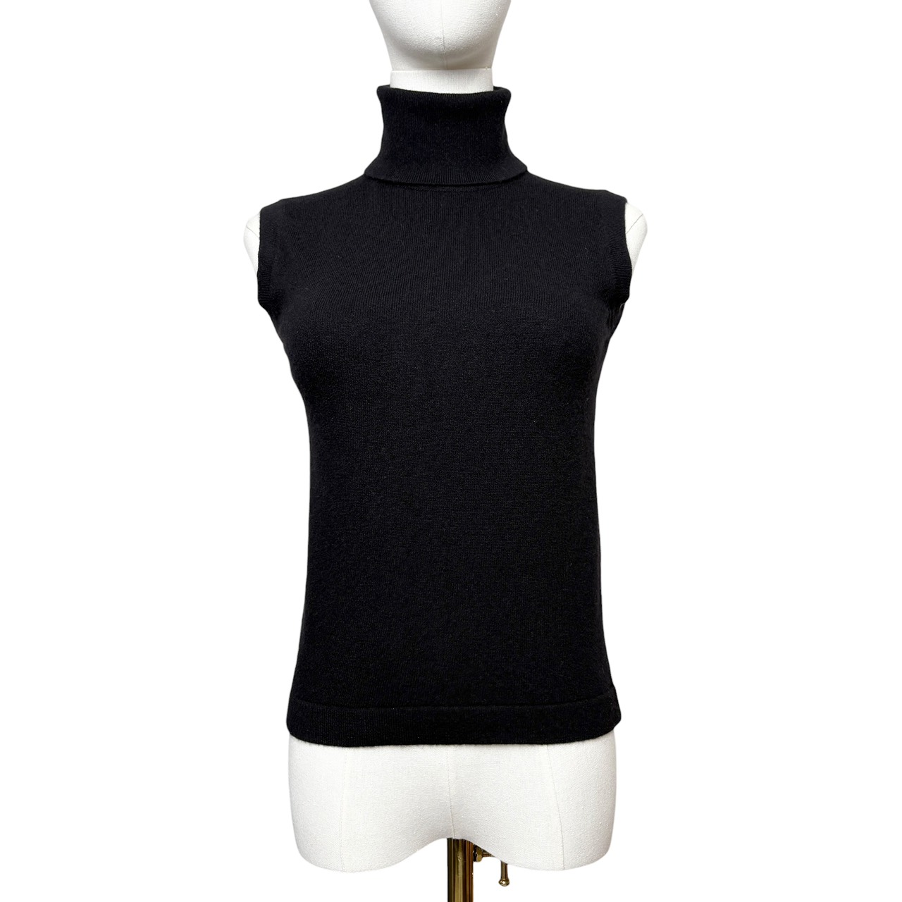 エルメス 【中古】HERMES マルジェラ期  Martin Margiela vintage ヴィンテージ スコットランド製 カシミール100% ノースリーブ編み物 プルオーバー ハイネック タートルネック 肋筋 無地 黒いこと S大きさ好いかげんに