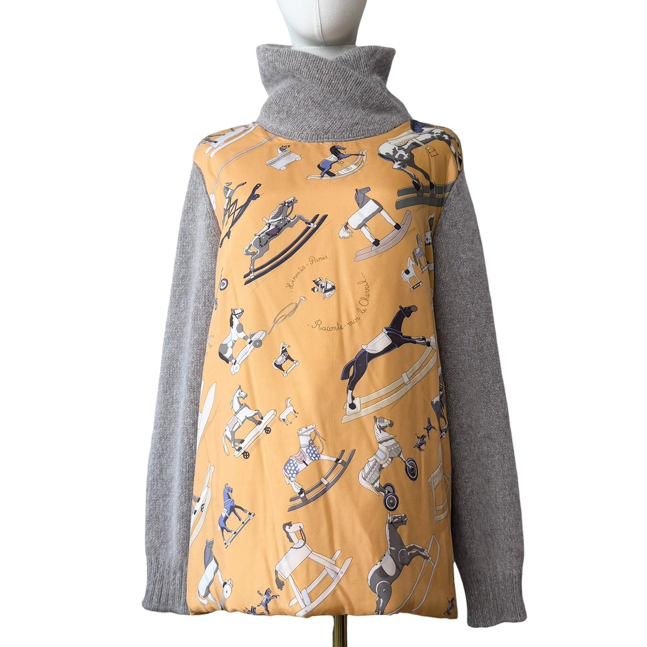 エルメス 【中古】HERMES マルジェラ期 Martin Margiela カシミール・アンゴラ混 絹地うつり変わり編み物 vintage ヴィンテージ えり巻き柄 長袖 薄墨色 オレンジ色 大きさL (実寸XL大きさ好いかげんに)