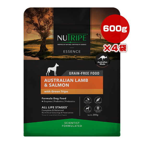 ニュートライプ エッセンス ラム＆サーモンwithグリーントライプ 600g[200g×3袋]×4袋 ▼w ペット フード 犬 ドッグ ドライ グレインフリー 全年齢用 総合栄養食 NUTRIPE ESSENCE 送料無料