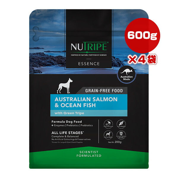 ニュートライプ エッセンス サーモン＆フィッシュwithグリーントライプ 600g[200g×3袋]×4袋 ▼w ペット フード 犬 ドッグ ドライ グレインフリー 全年齢用 総合栄養食 NUTRIPE ESSENCE 送料無料