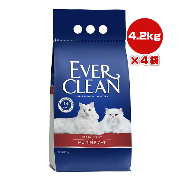 エバークリーン 多頭飼い用 猫砂 芳香タイプ 4.2kg&times;4袋 新東亜交易 ▼g ペット グッズ 猫 キャット トイレ 猫砂 ベントナイト 消臭 固まる 送料無料｜リプロスストア