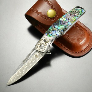 BNB KNIVES 折りたたみナイフ ABALONE FLIPPER ダマスカス BNB1991A アワビ 貝殻 damascus フォールディングナイフ 折り畳みナイフ 折り畳み式ナイフ 折りたたみ式ナイフ フォルダー 板ばねロック 折畳ナイフ 折畳みナイフ 折畳式ナイフ 折込ナイフ 折込みナイフ