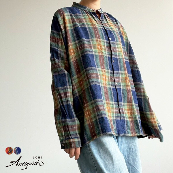 【チェック柄が目を惹く】タータンチェックシャツ　春　夏　レディース　ロングシーズン　トップス　シャツ　チェック　タータンチェック　柄　柄シャツ　10代　20代　30代　40代　50代　服　おしゃれ　イチアンティークス　イチ　アンティークス　ichi antiquite's