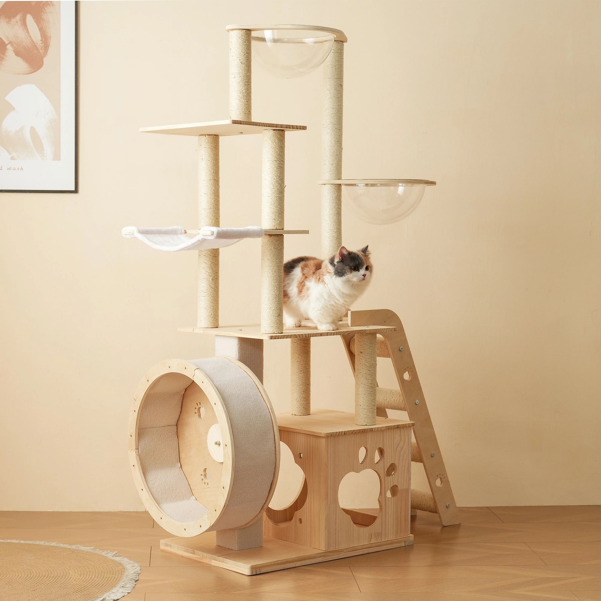 【短納期】引き換え証あり！猫高閣 キャットツリー 据え付け 駈けっくら車輪付き添い人 多頭飼い 恒星船 猫高閣 高さ165.5珊 売り上げ高くだり腹