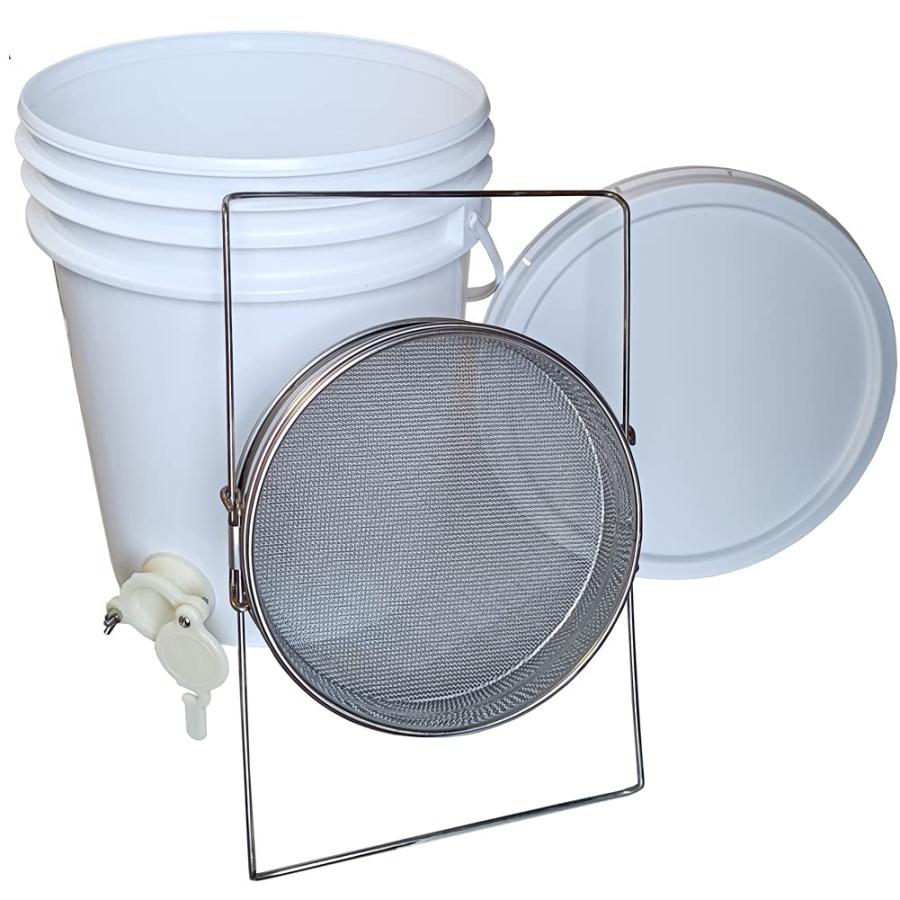 養蜂 物の具 はちみつ こし器 蜂みつ 蝋涙 濾す器 2重ステンレス鋼 毛はらい ふるい 園芸 PVC入れもの付き添い人 (18L)