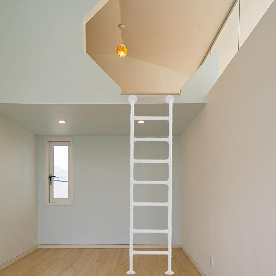 ホワイトメタルロフトラダー 3/4/5/6/7/8/9段 安全性のある屋根裏部屋駆け込み寺掛けはしご 上滑り打ち切りペダル付き添い人 大屋根/車宿り用焦熱地獄駆け込み寺掛けはしご - ユニバーサル
