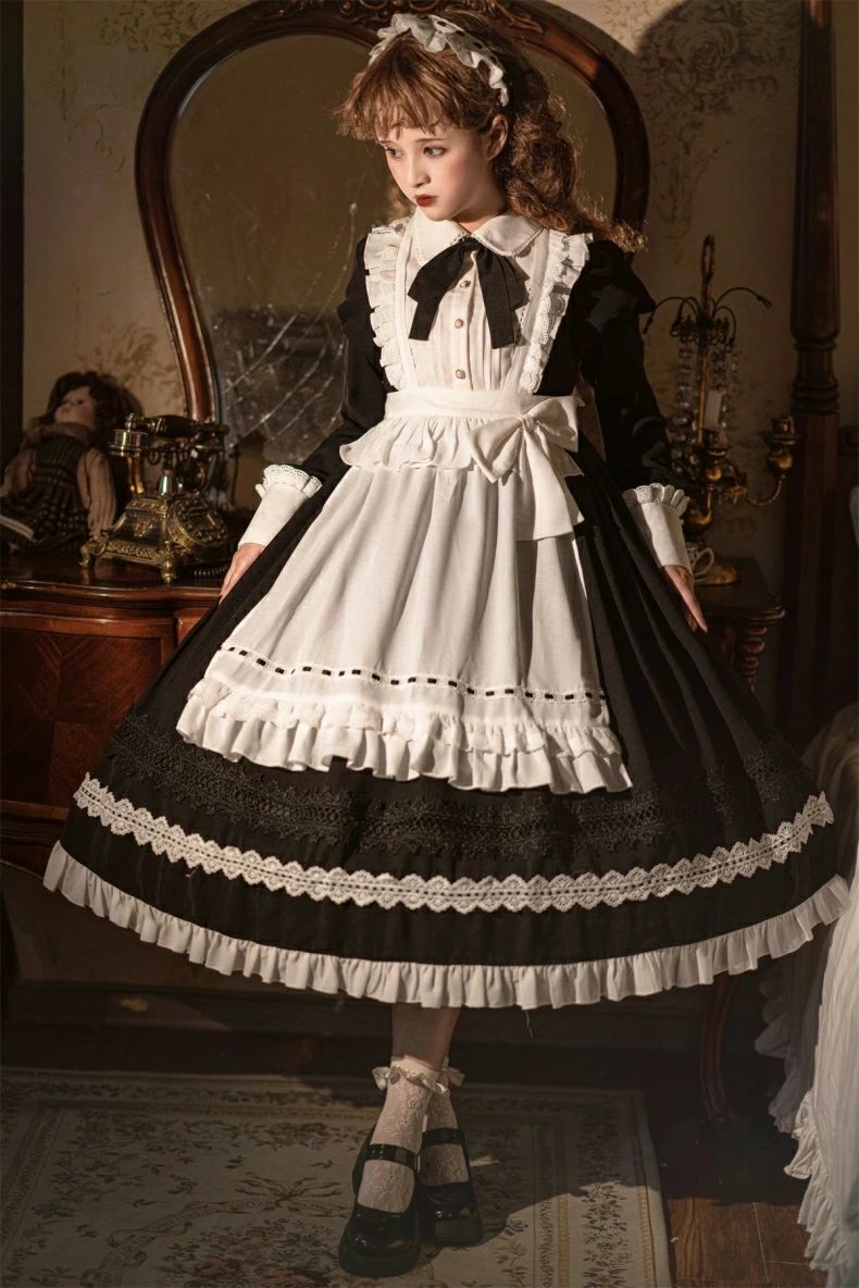 コスプレ お手伝いさん服 黒 黒いこと 白 白いこと 晴れ晴れしい お手伝いさん 晴れ晴れしい書き割り レディース ロリータ 衣裳 ロリィタ お手伝いさん服 ロング クラ