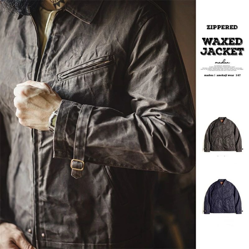 ZIPPERED WAXED JACKET ヴィンテージ  アメカジ  帆布 雨合羽 防風ジャケットアウトドアジャケット S～3XL 秋冬